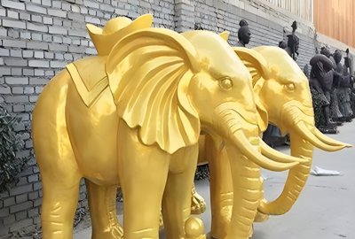 純銅鑄造大象雕塑，漆金銅雕大象