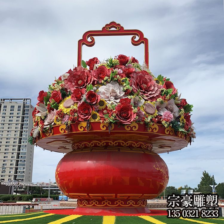 玻璃鋼大花籃，國慶節(jié)日慶典花籃雕塑